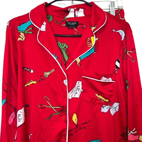 NWT KATE SPADE CHRISTMAS RED LONG-SLEEVE PAJAMA SET SIZE SMALL - Picture 2 of 6